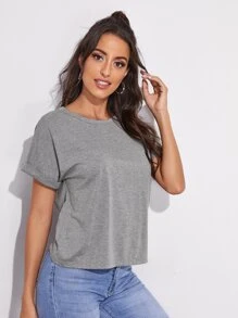 SHEIN Essnce Camiseta de manga doblada de espalda girante con abertura