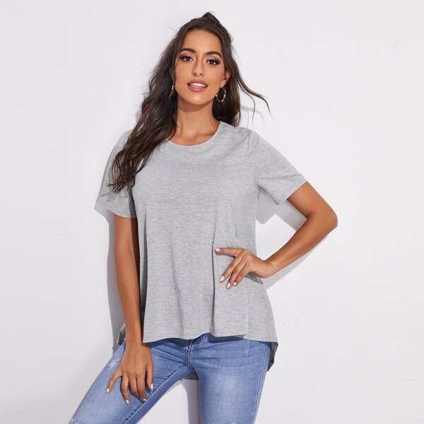 

High-low Hem Solid Tee, Light grey