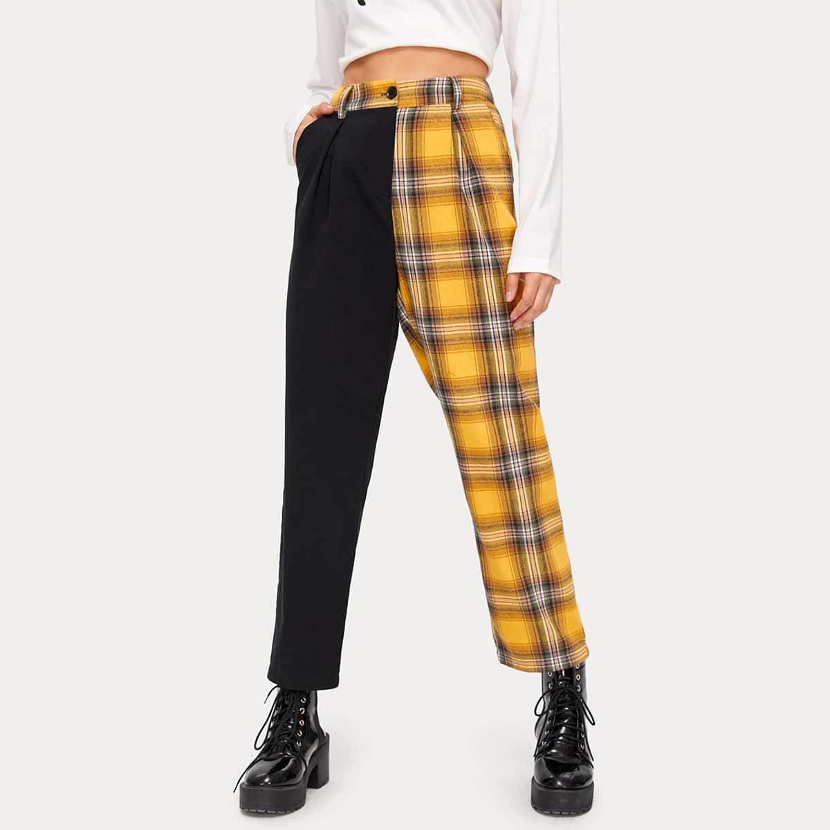 

Plaid Spliced Pants, Multicolor