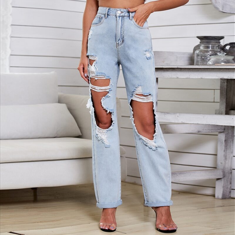 

Light Wash High-Waisted Straight Leg Jeans