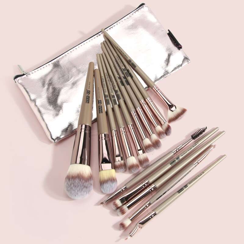 

15pcs Duo-fiber Makeup Brush Set, Champagne