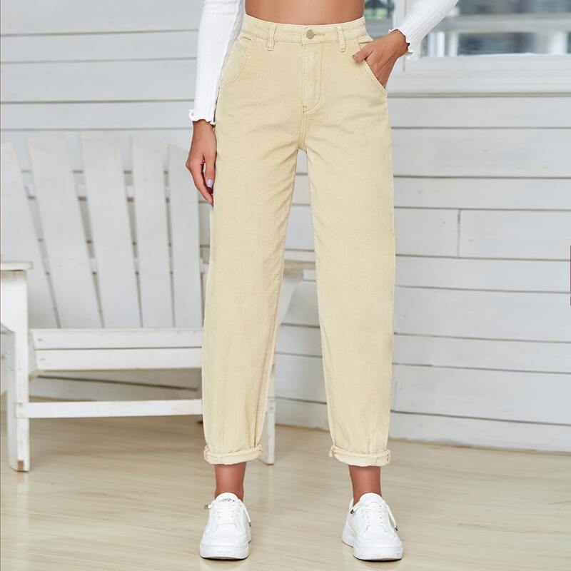 

High Waist Corduroy Pants, Beige