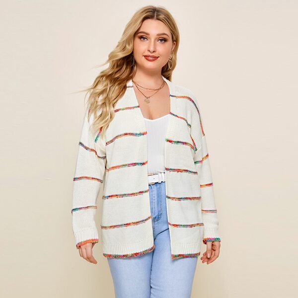 

Plus Drop Shoulder Striped Cardigan, Beige