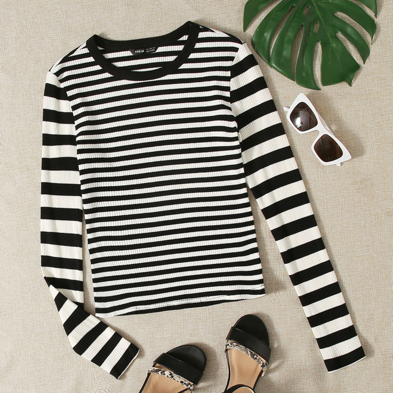 

Striped Long Sleeve Tee, Black and white