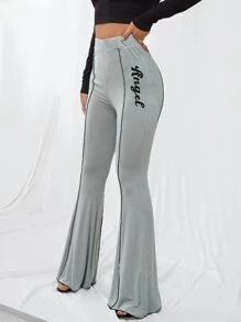 SHEIN SXY 字母圖案傘狀腿褲子 - 灰色 - 查看 1