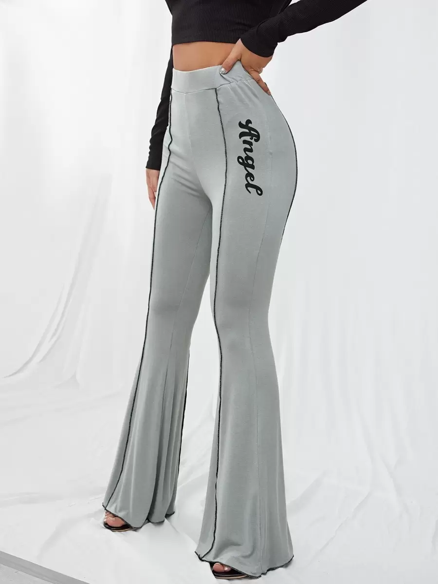 SHEIN SXY 字母圖案傘狀腿褲子 - 灰色 - 查看 1