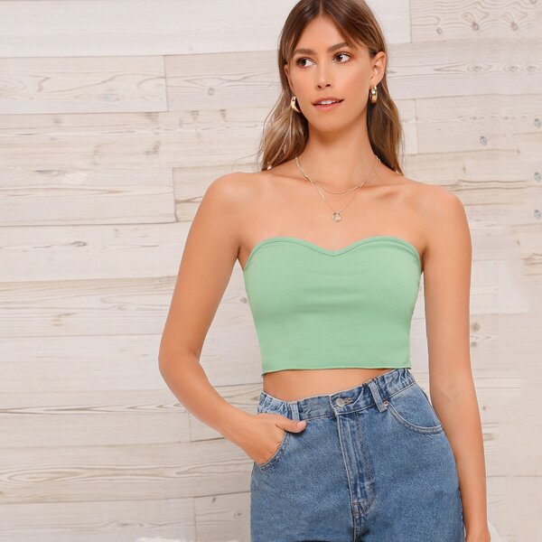

Solid Crop Slim Tube Top, Pastel mint green