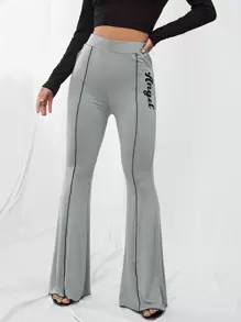 SHEIN SXY 字母圖案傘狀腿褲子 - 灰色 - 查看 5