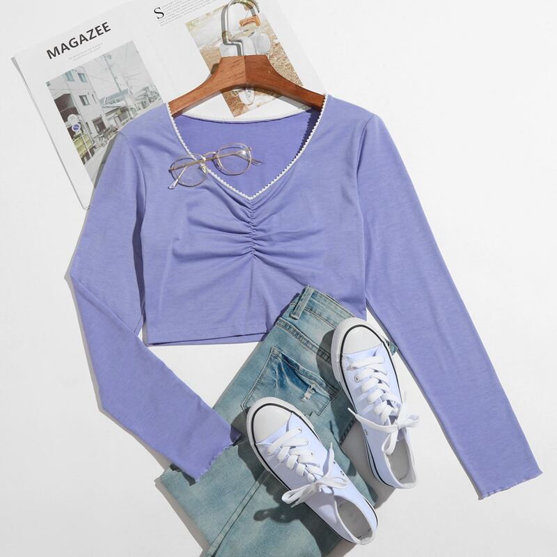 

Ruched Front Crop Tee, Violet purple