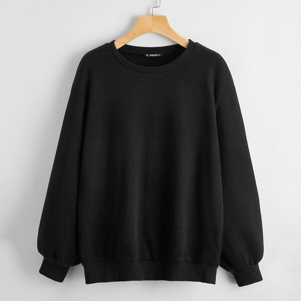 

Drop Shoulder Solid Pullover, Black