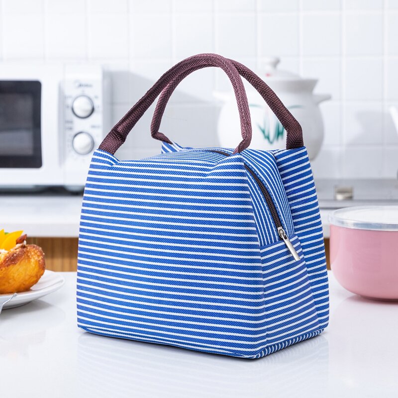 

Striped Pattern Lunch Bag, Blue