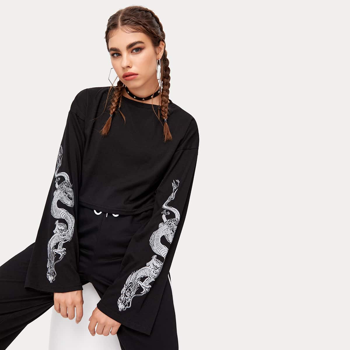 

Chinese Dragon Long Sleeve Tee, Black