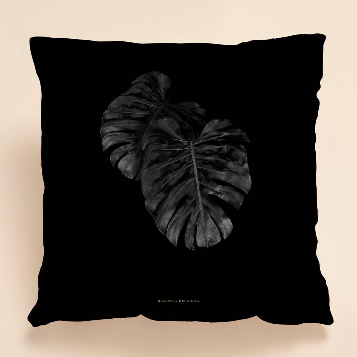 

Palm Leaf Print Cushion Cover Without Filler, Black