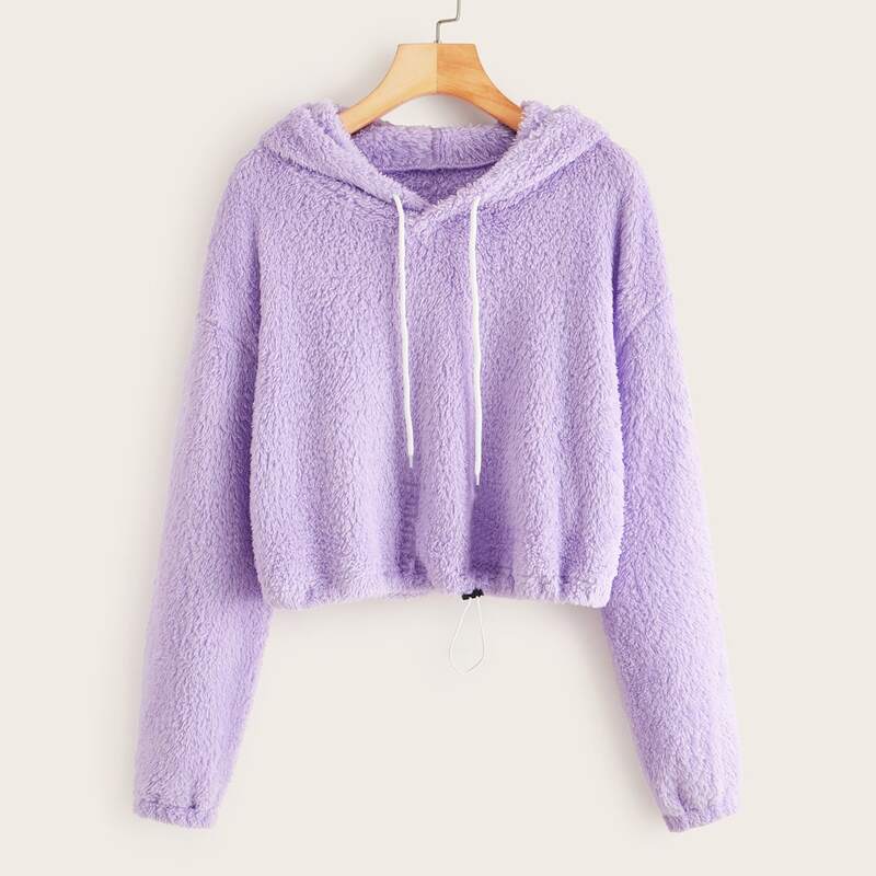 

Drop Shoulder Fuzzy Hoodie, Lilac purple