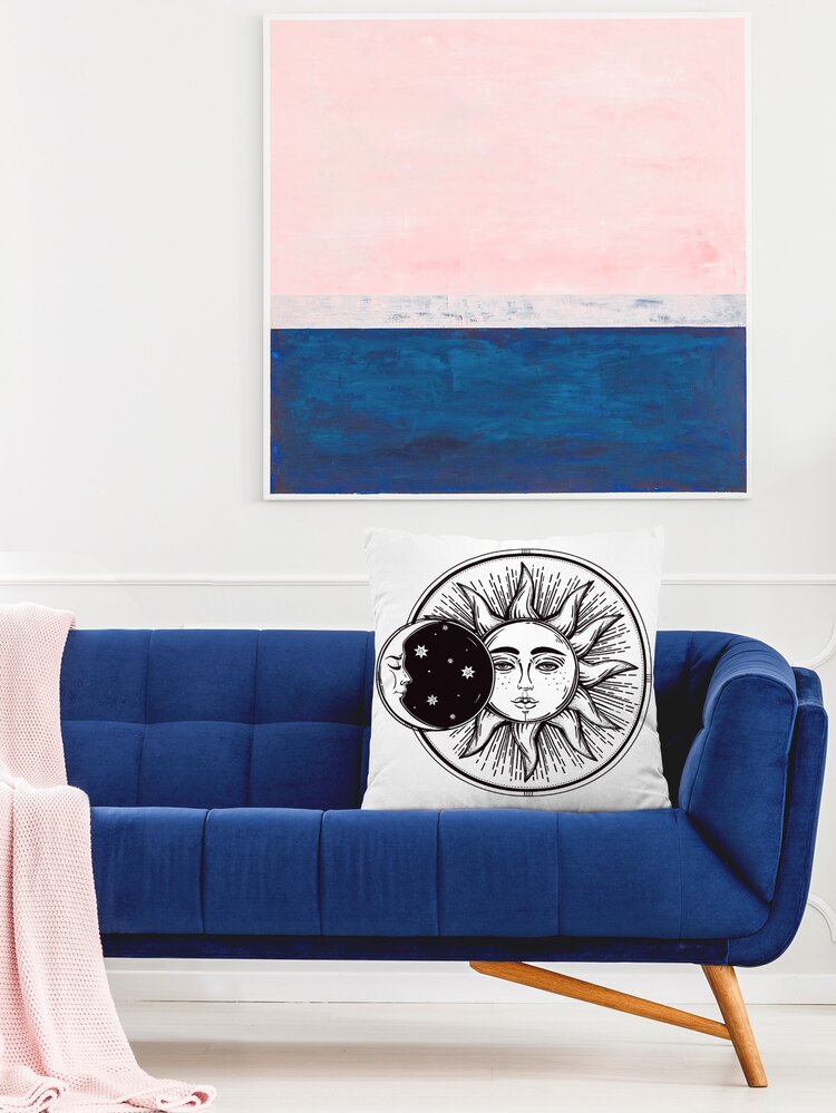 Funda de cojín con estampado de luna y sol sin relleno 1 pieza - Blanco y Negro - Añade 6