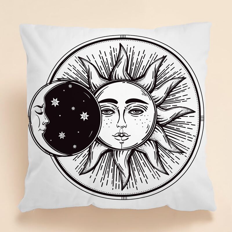 

1pc Sun & Moon Print Cushion Cover Without Filler, Black and white