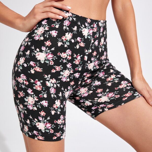 

All Over Floral Print Biker Shorts, Black