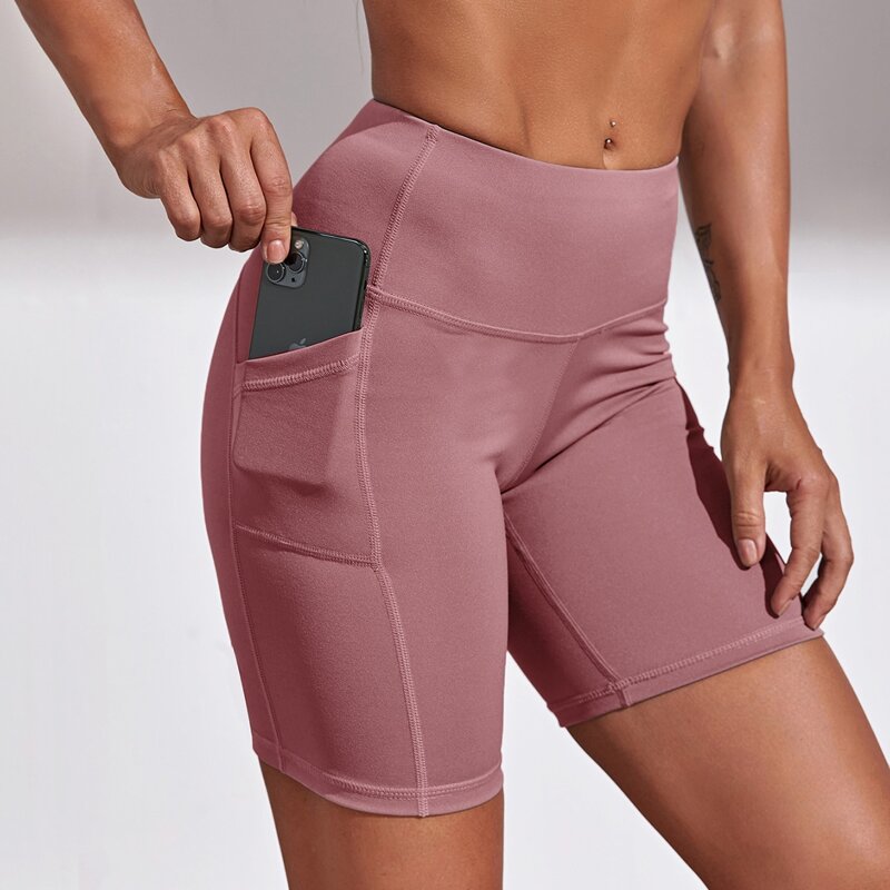 

Wideband Waist Sports Biker Shorts With Phone Pocket, Dusty pink