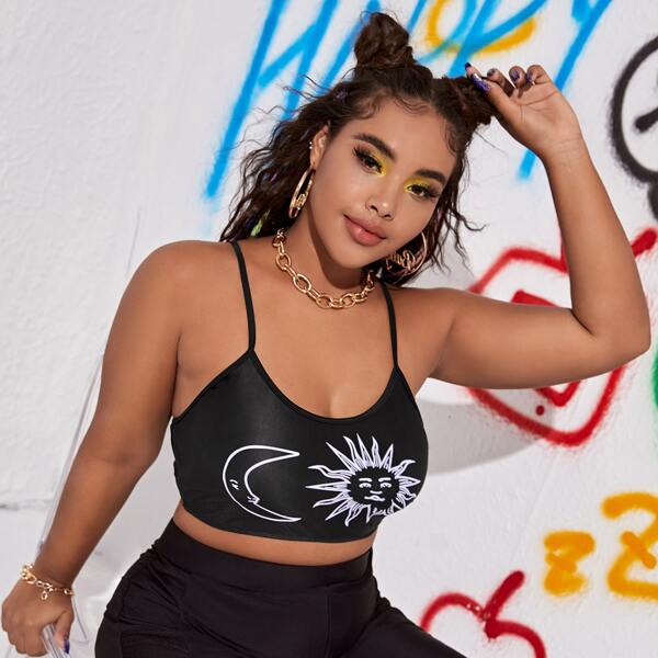 

Plus Sun & Moon Print Bikini Top, Black