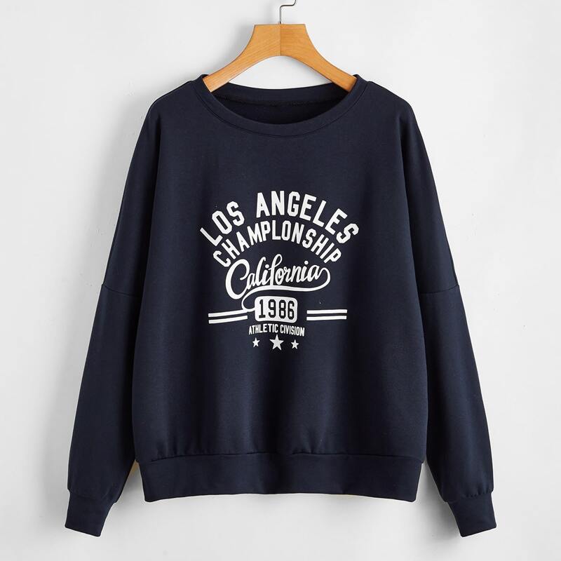 

Letter Graphic Drop Shoulder Sweatshirt, Navy blue