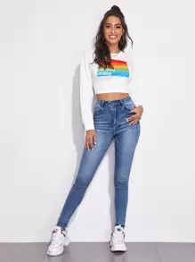 SHEIN Essnce Zipper Fly High Waist Skinny Jeans - Medium Wash - View 5