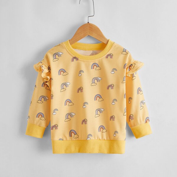 

Toddler Girls Cartoon Graphic Ruffle Trim Sweatshirt, Yellow