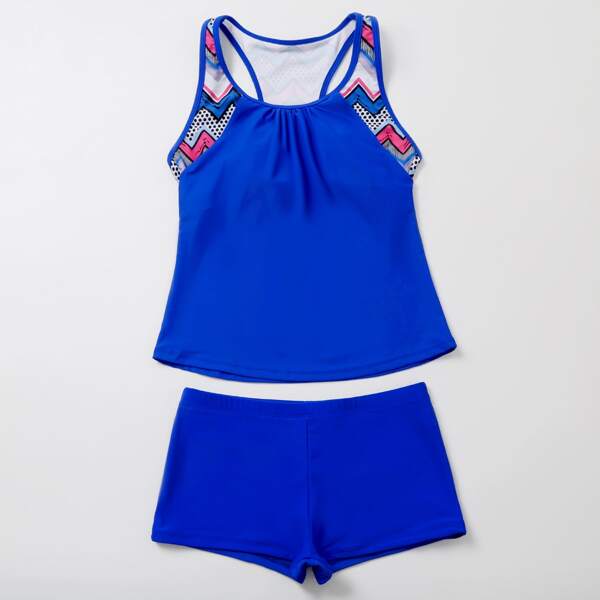 

Contrast Geo Ruched Bikini Swimsuit, Royal blue