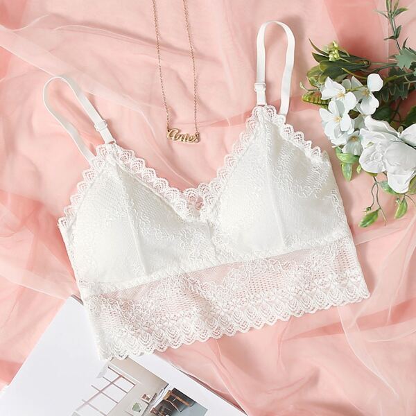 

Floral Lace Longline Bralette, White