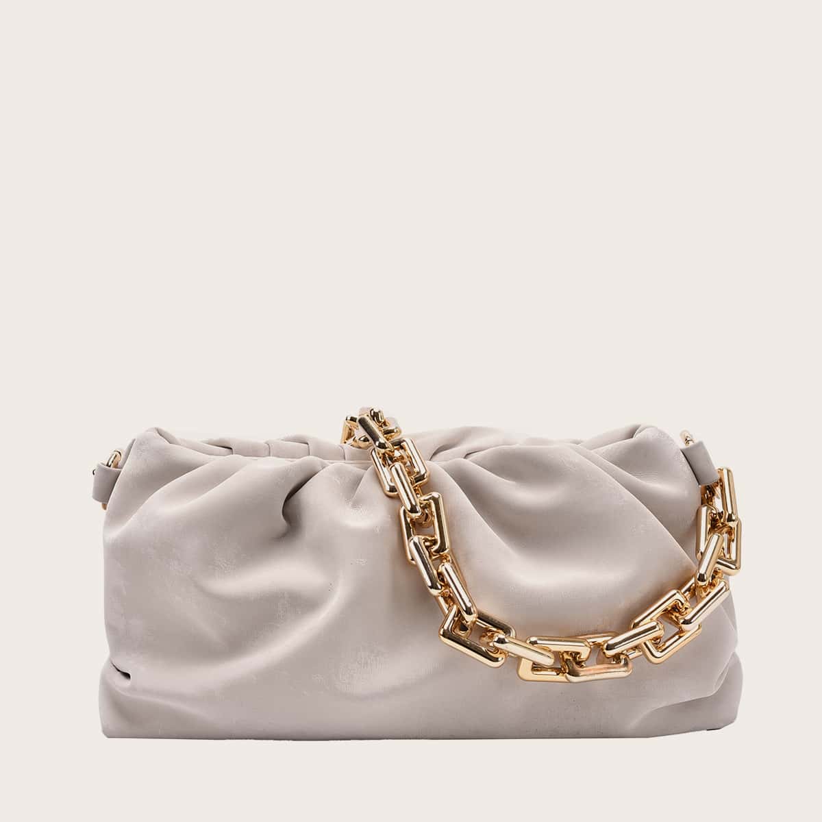 

Ruched Chain Shoulder Bag, Beige