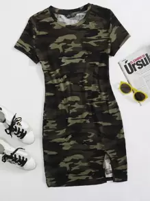 Muchica Split Hem Camo Dress - Multicolor - View 1