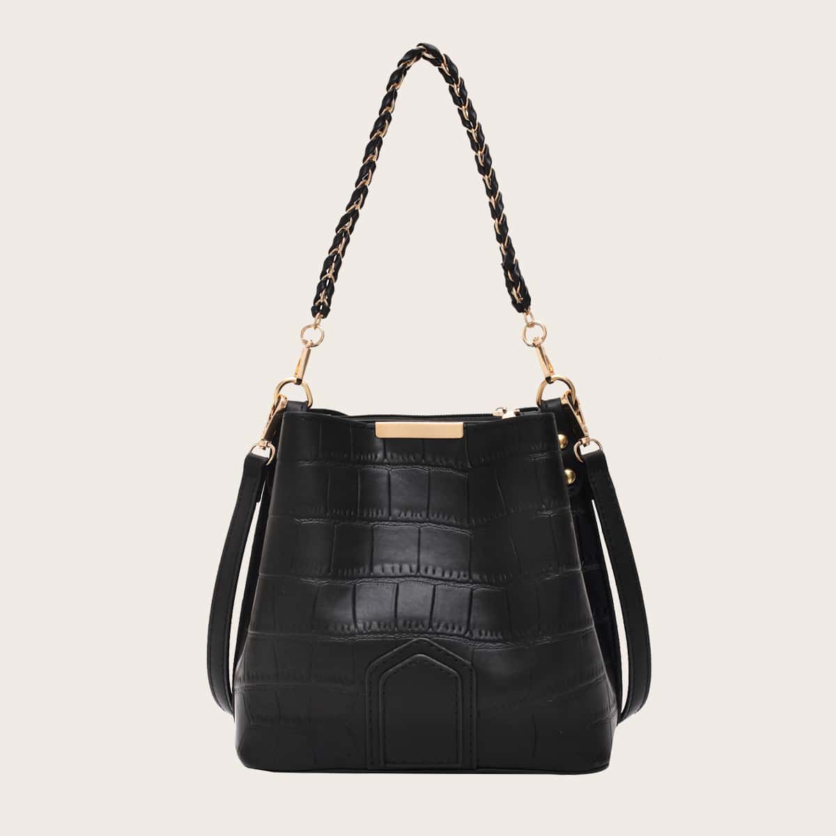 

Croc Embossed Shoulder Bag, Black
