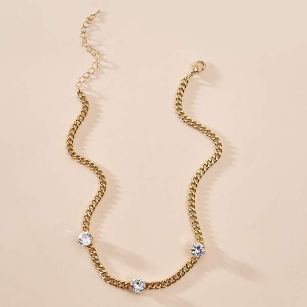 

Rhinestone Chain Necklace, Gold