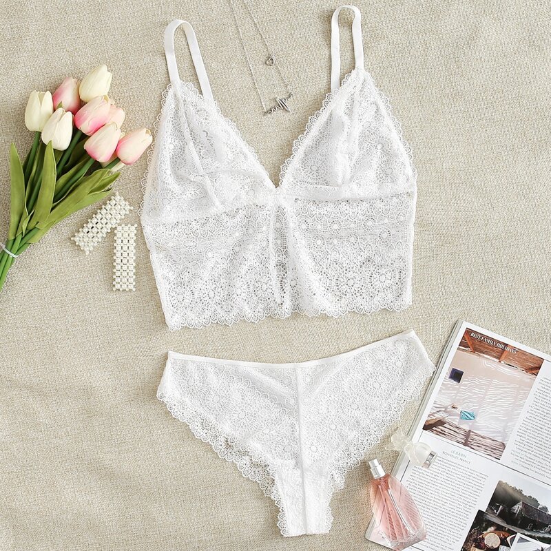 

Floral Lace Longline Lingerie Set, White