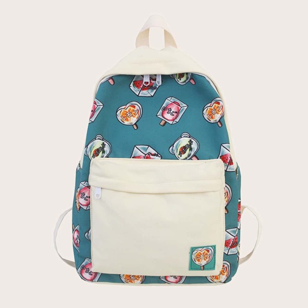 

Cartoon Graphic Large Capacity Backpack, Green