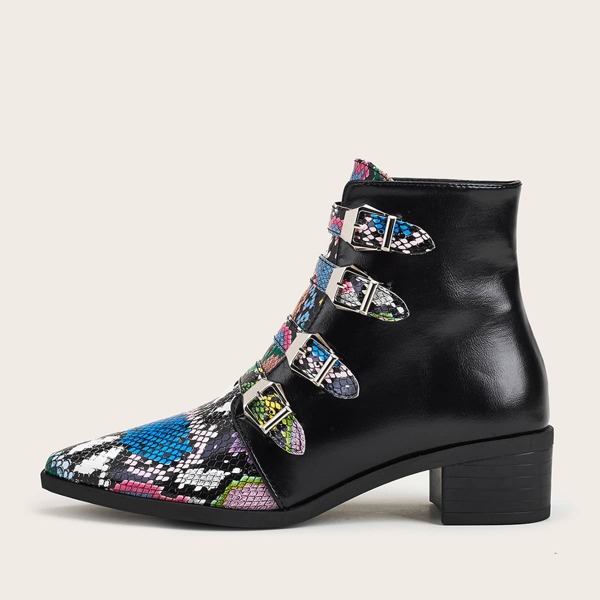 

Point Toe Snakeskin Print Boots, Multicolor