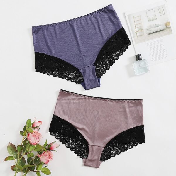 

2pack Plus Contrast Lace Panty Set, Multicolor