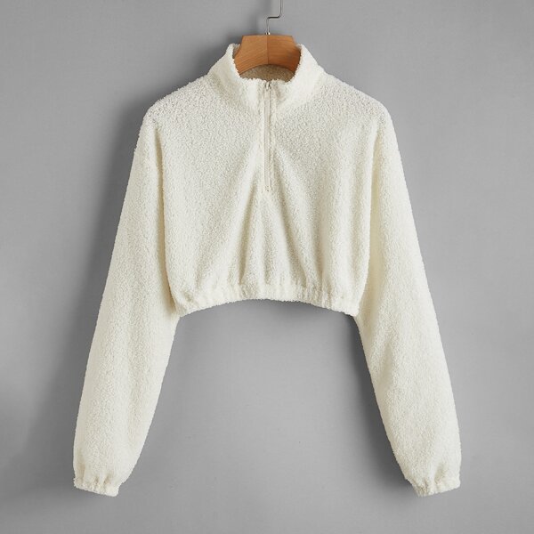 

Zip Up Teddy Sweatshirt, Beige