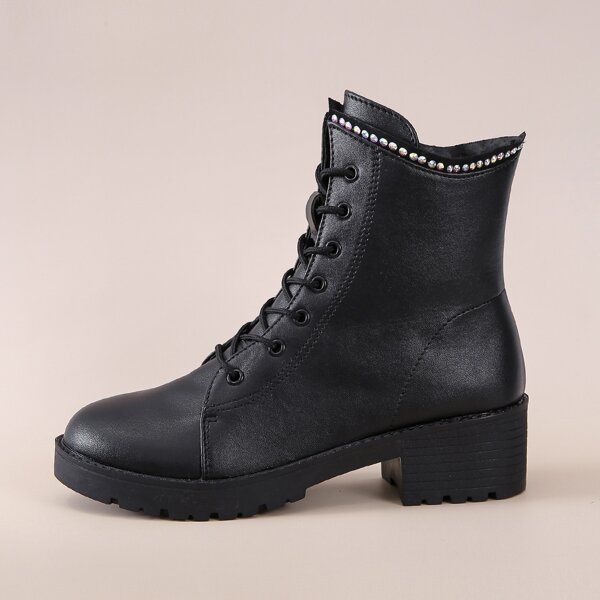 

Studded Lace-up Front Combat Boots, Black
