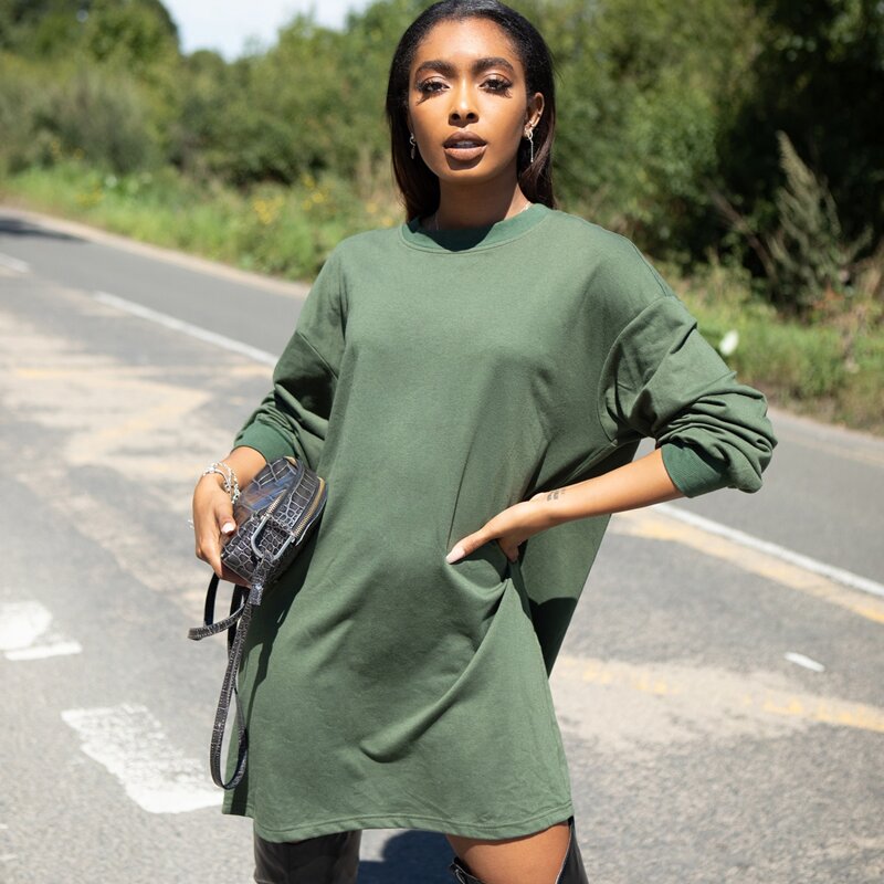 

Drop Shoulder Solid Dress, Army green