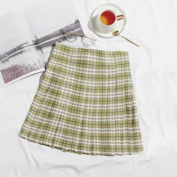 

Zip Side Tartan Pleated Skirt, Lime green