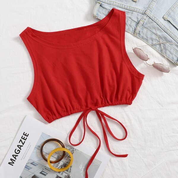 

Drawstring Hem Tank Top, Red