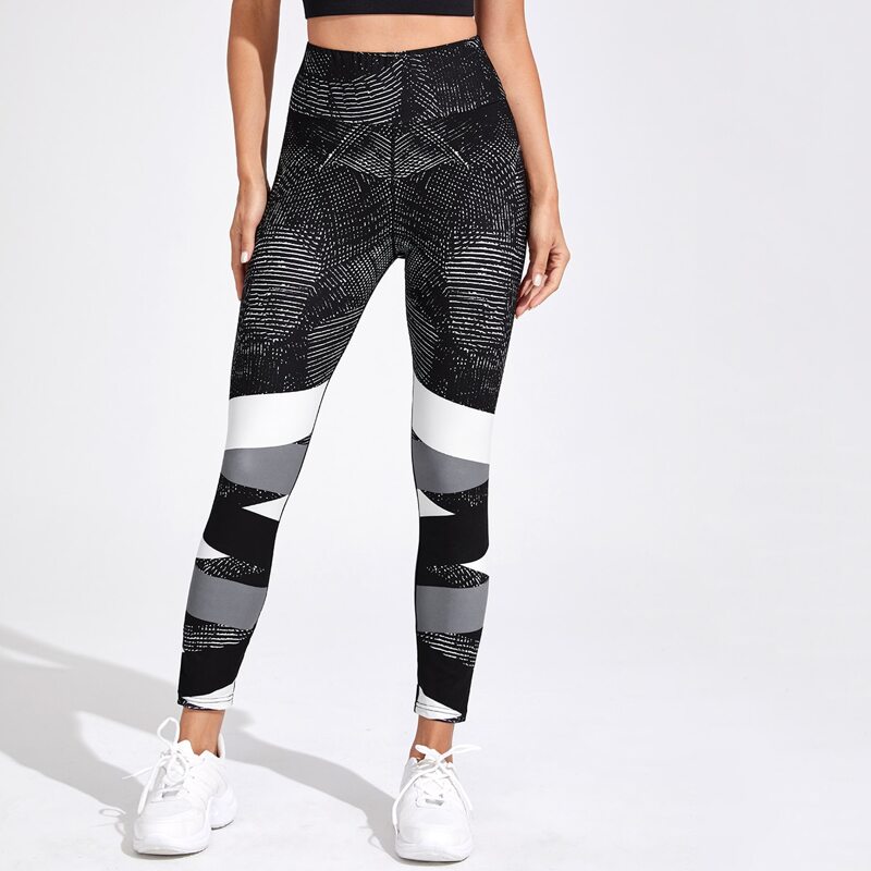 

Colorblock Wideband Waist Sports Leggings, Multicolor