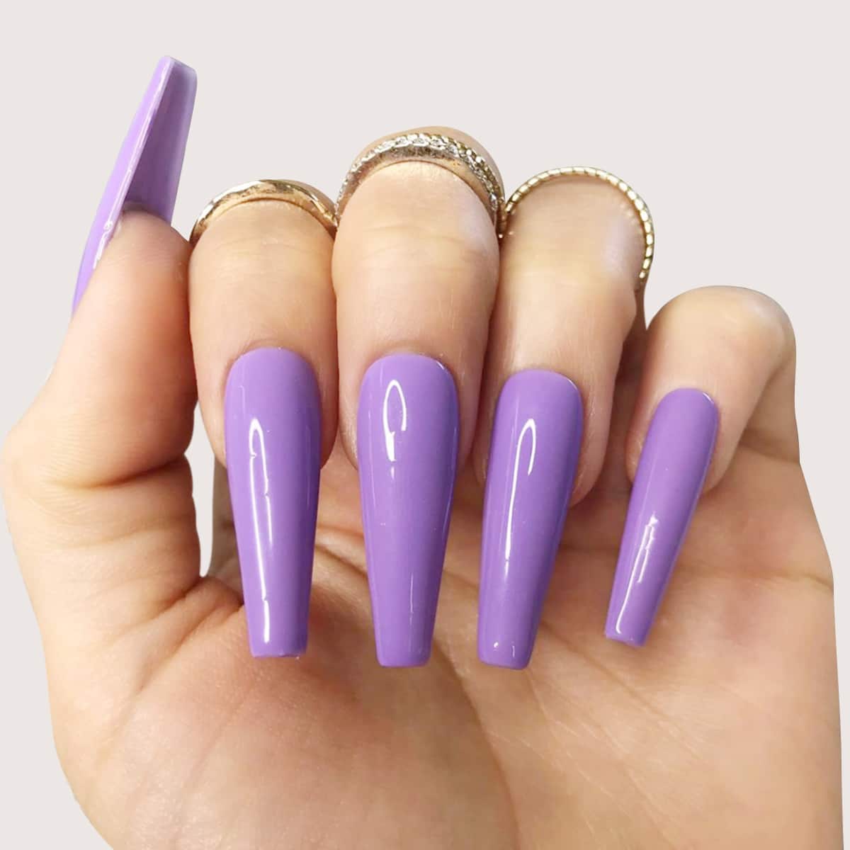 

24pcs Solid False Nail & 1pc Nail File & 1sheet Tape, Purple