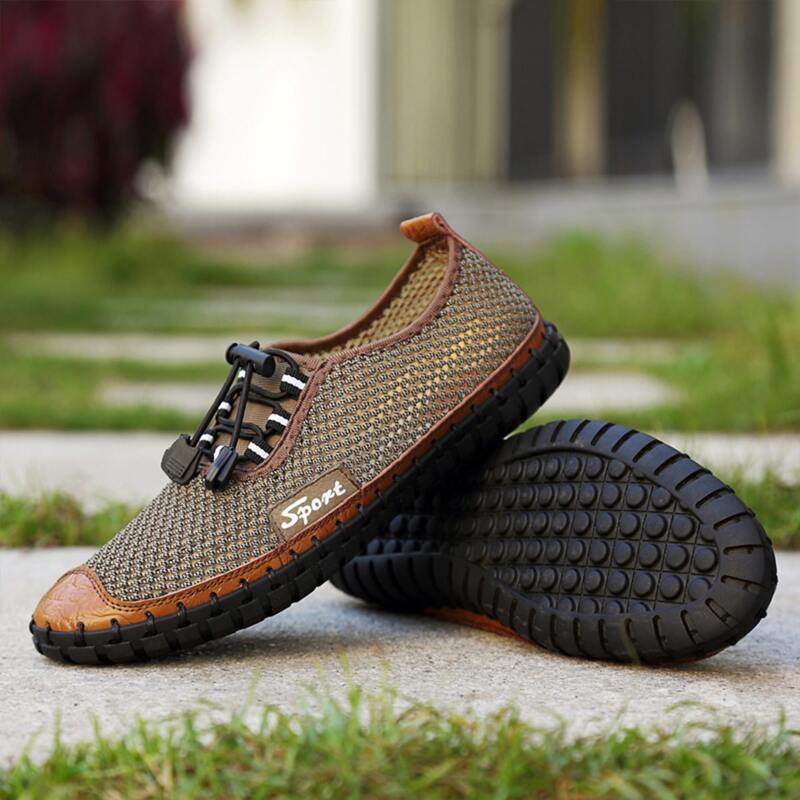 

Guys Lace-up Decor Mesh Panel Sneakers, Brown