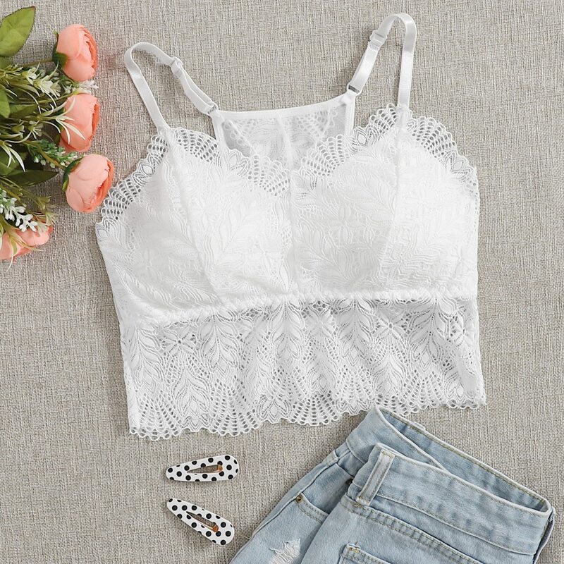 

Floral Lace Longline Bralette, White