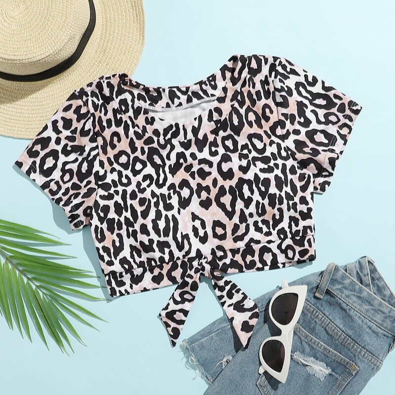 

Leopard Knot Front Tee Bikini Top, Multicolor