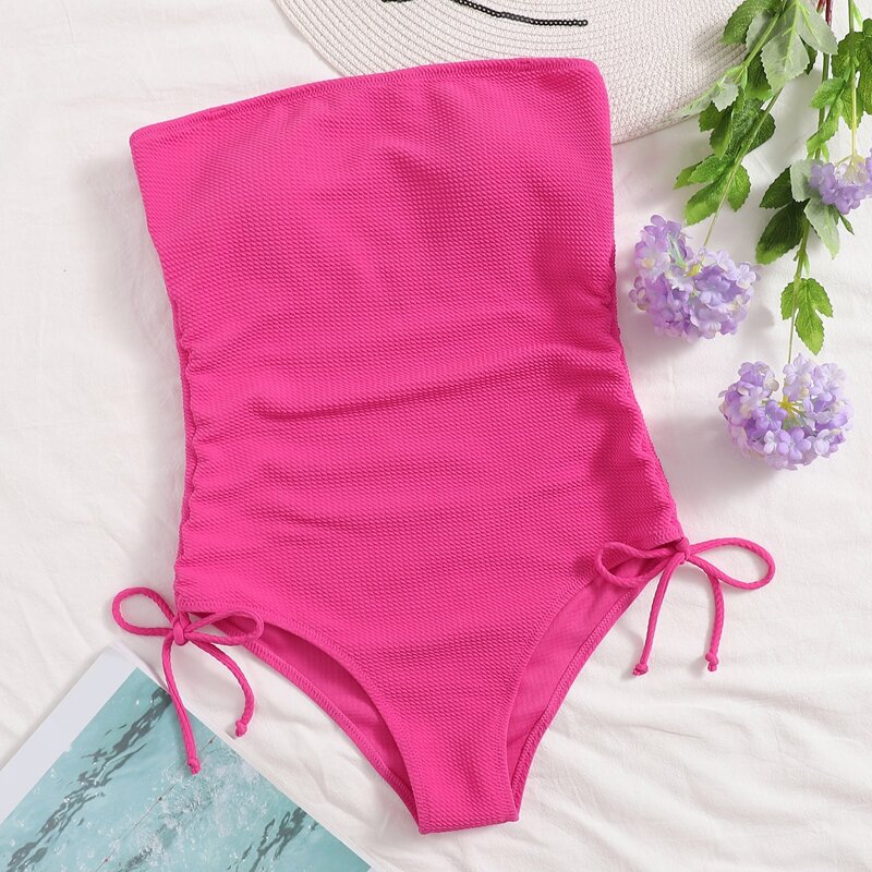 

Drawstring Side One Piece Swimsuit, Hot pink
