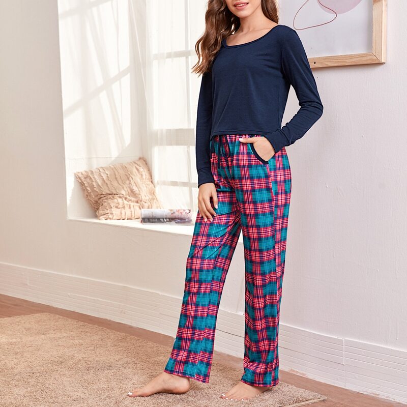 

Tartan Tie Front Pants PJ Set, Multicolor