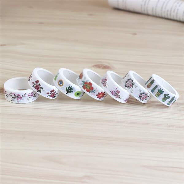 

3rolls Flower & Plants Print Random Decorative Tape, Multicolor