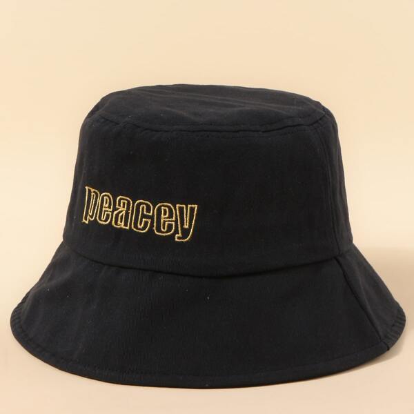 

Letter Embroidered Bucket Hat, Black